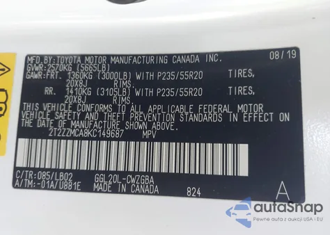 2019 Lexus Rx from USA, damaged, VIN 2T2ZZMCA8KC149687